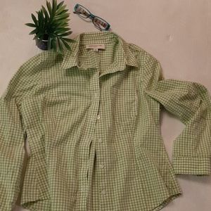 Jones New York checked green and white shirt